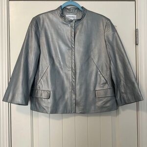 Calvin Klein Women’s 100%‎ Leather 3/4 Sleeve Silver Jacket Size L